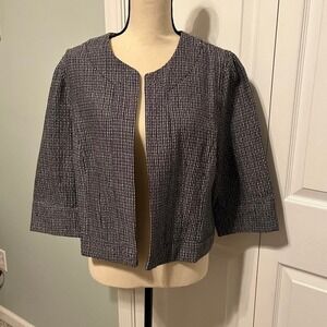 CATO Black White Open Cropped Suit Jacket Womens Size Large Office Work Business